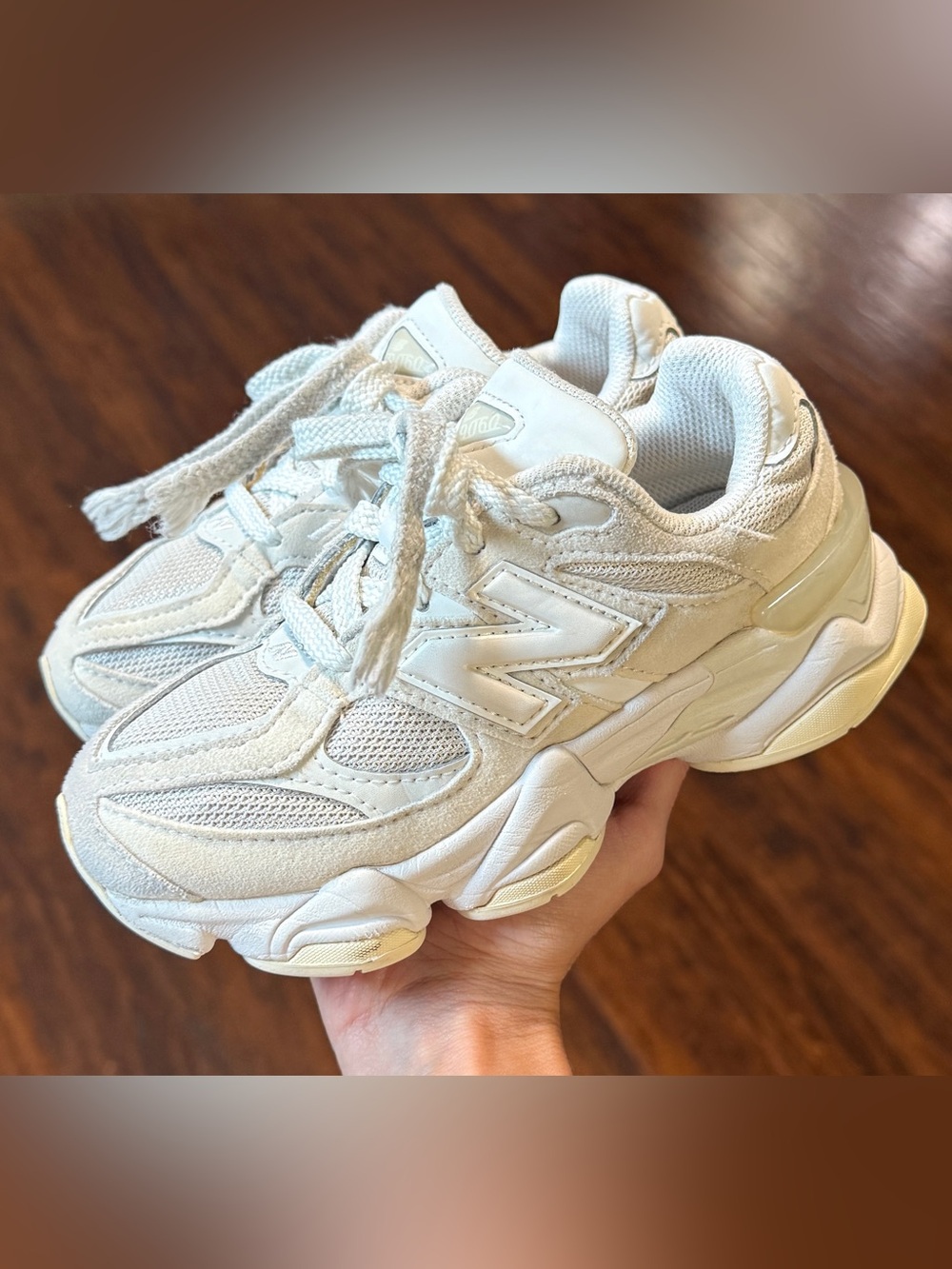 New Balance 9060 retro Kids Cream and White Chunky Sneakers